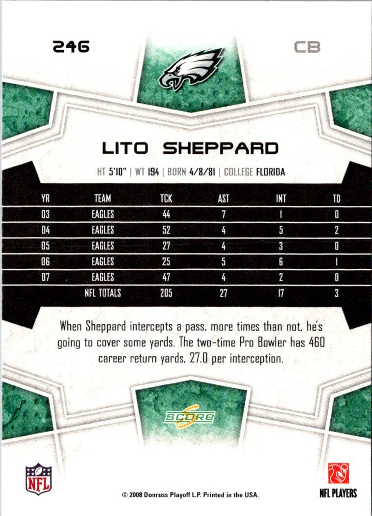 2008 Score Super Bowl XLIII Lito Sheppard