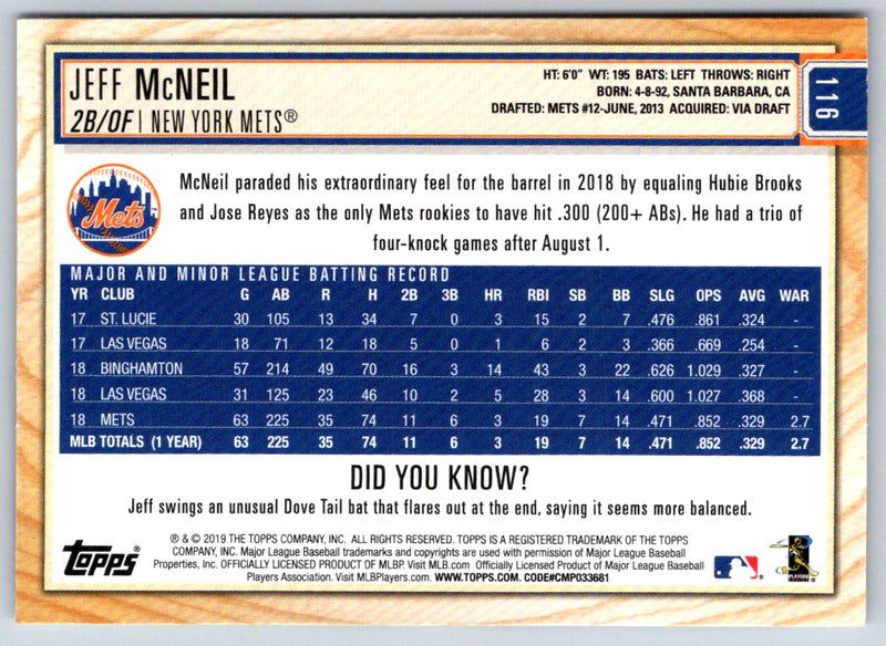 2019 Topps Big League Gold Jeff McNeil