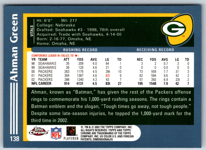 2003 Topps Chrome Ahman Green