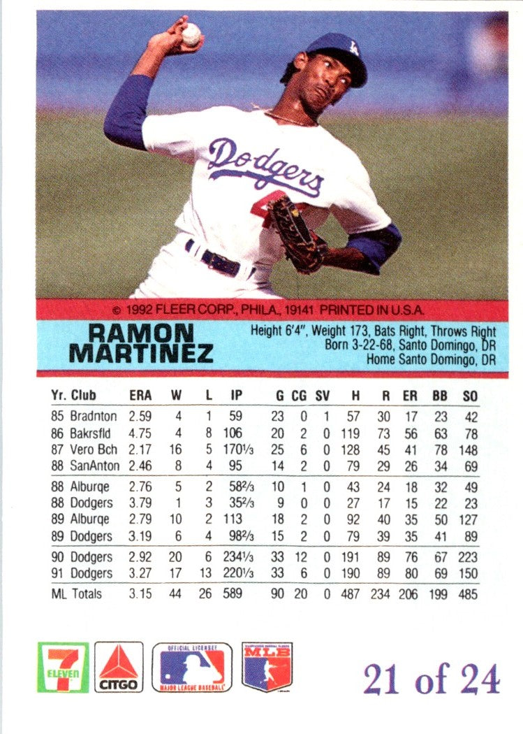 1992 Fleer 7 Eleven/Citgo The Performer Ramon Martinez