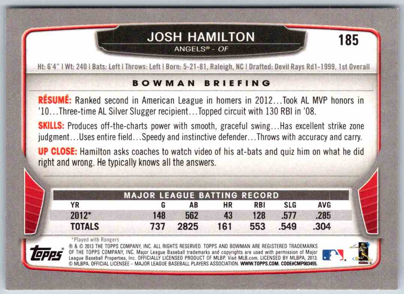 2013 Bowman Josh Hamilton