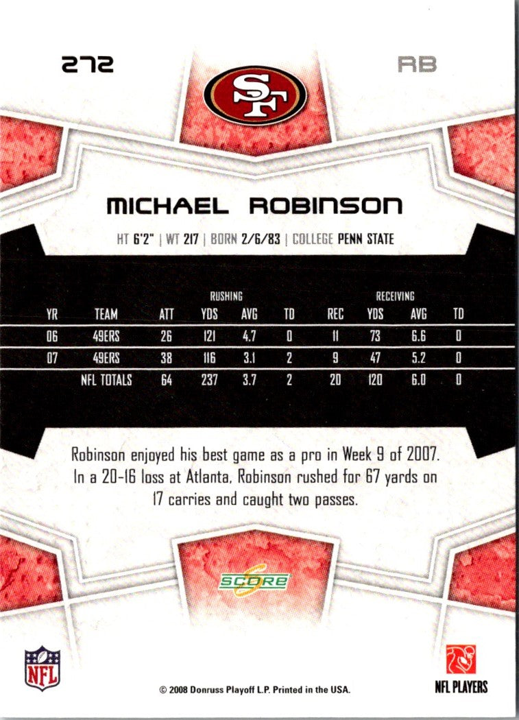 2008 Score Super Bowl XLIII Michael Robinson