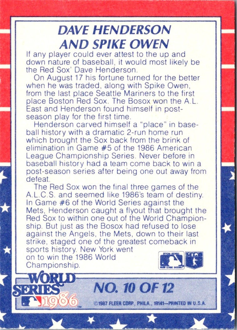 1987 Fleer World Series One Strike From Boston Victory