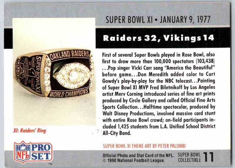 1990 Pro Set Super Bowl Collectibles Super Bowl XI