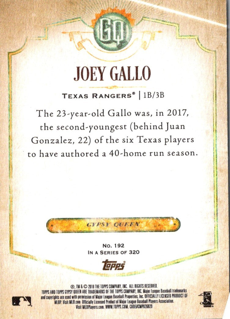 2018 Topps Gypsy Queen Joey Gallo