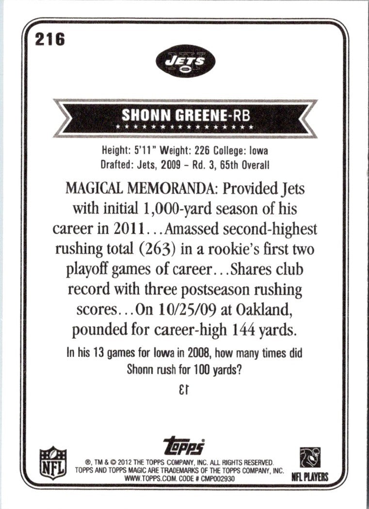 2012 Topps Magic Shonn Greene