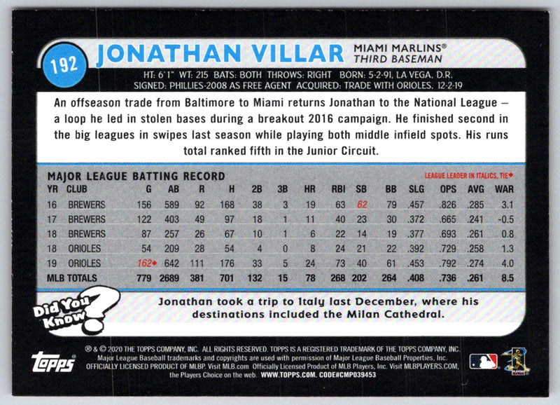 2020 Topps Big League Orange Jonathan Villar