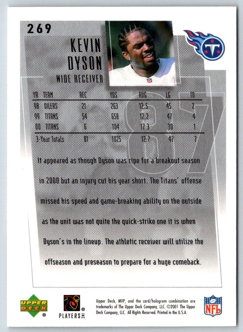 2001 Upper Deck MVP Kevin Dyson