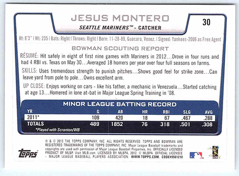 2012 Bowman Jesus Montero