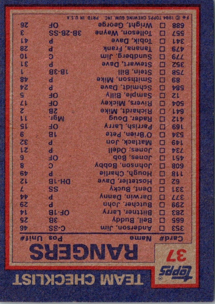 1984 Topps Buddy Bell/Rick Honeycutt