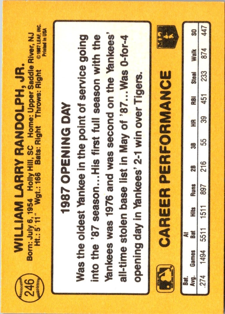 1987 Donruss Opening Day Willie Randolph