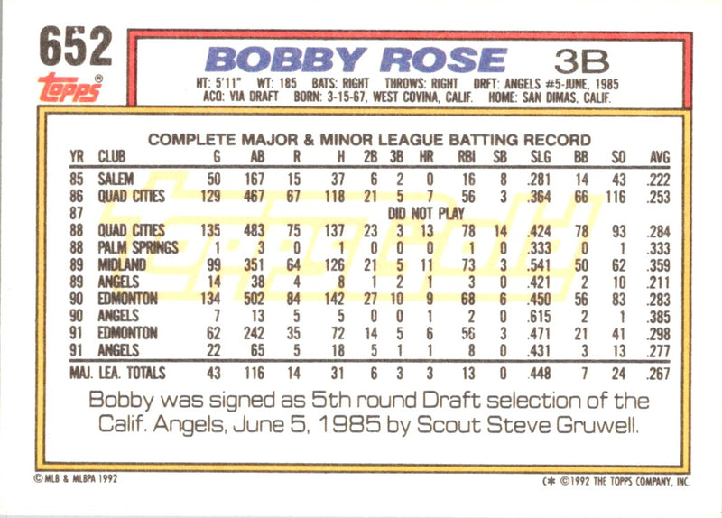 1992 Topps Bobby Rose