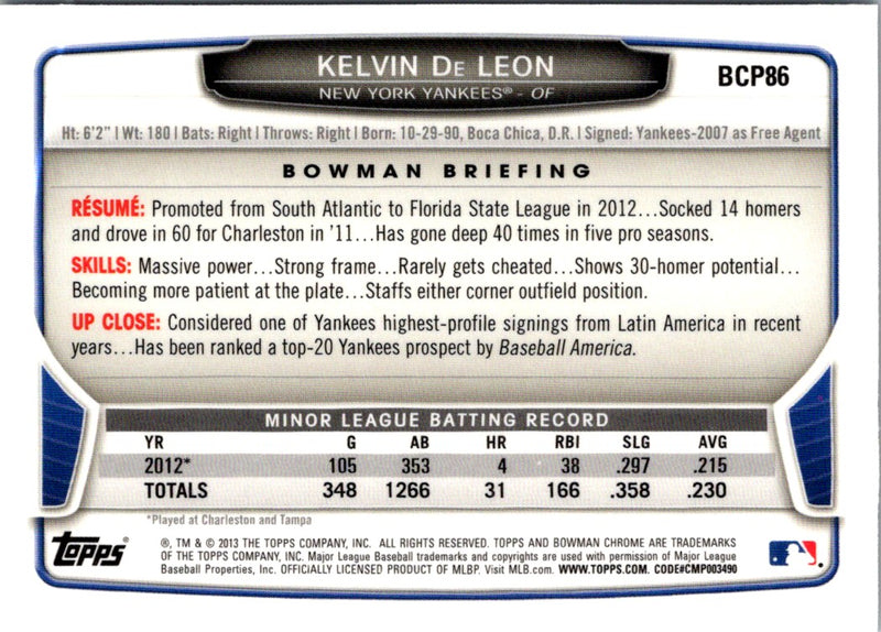 2013 Bowman Chrome Prospects Kelvin De Leon