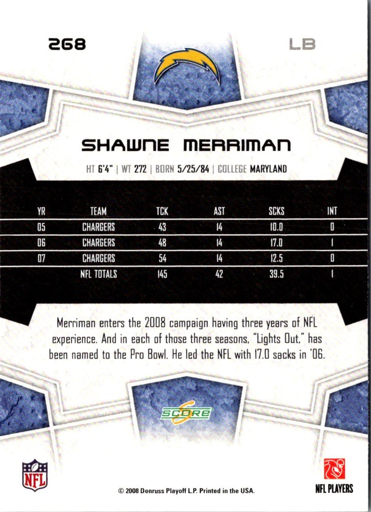 2008 Score Super Bowl XLIII Shawne Merriman