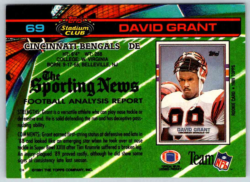 1991 Topps Stadium Club Football David Grant