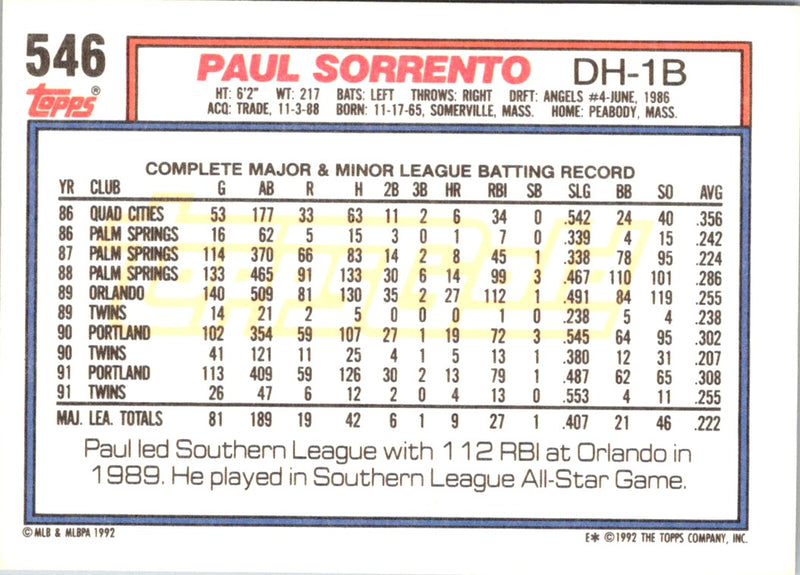 1992 Topps Paul Sorrento