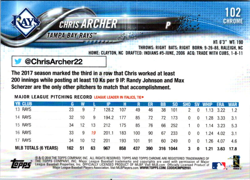 2018 Topps Chrome Chris Archer