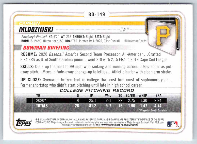 2020 Bowman Draft Owen Caissie