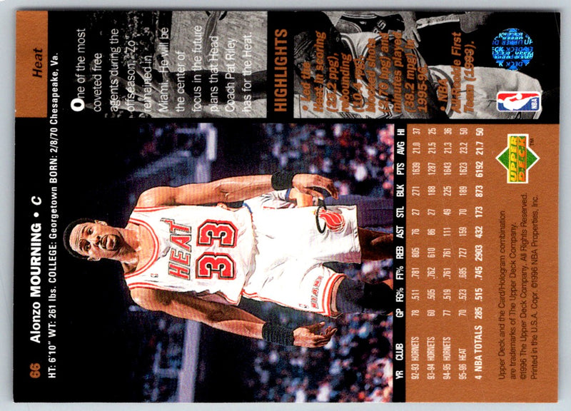 1996 Upper Deck Alonzo Mourning