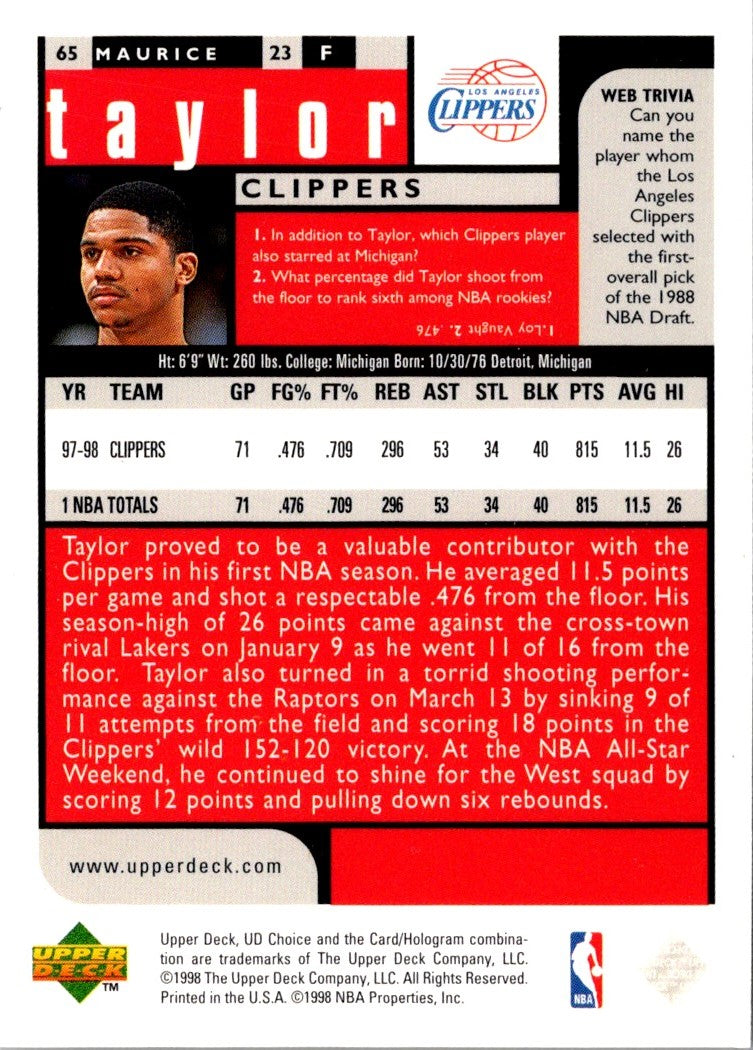 1998 UD Choice Maurice Taylor