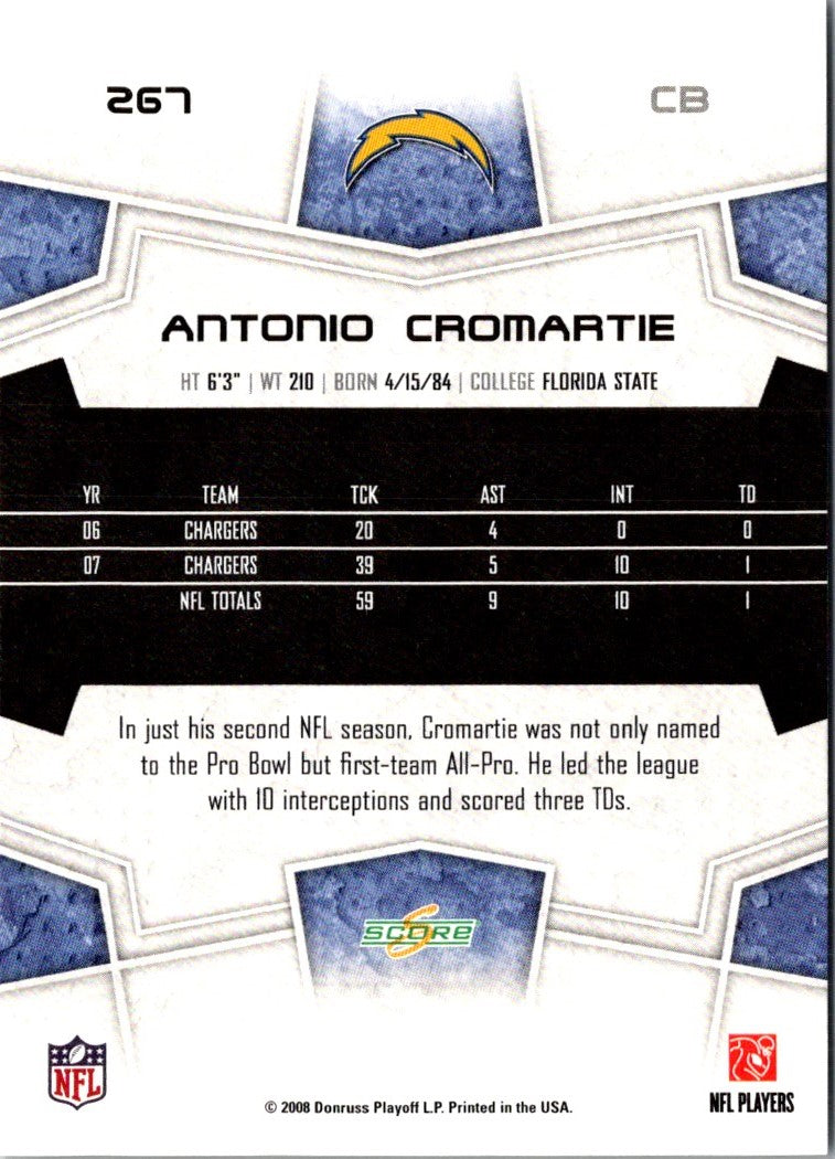 2008 Score Super Bowl XLIII Antonio Cromartie