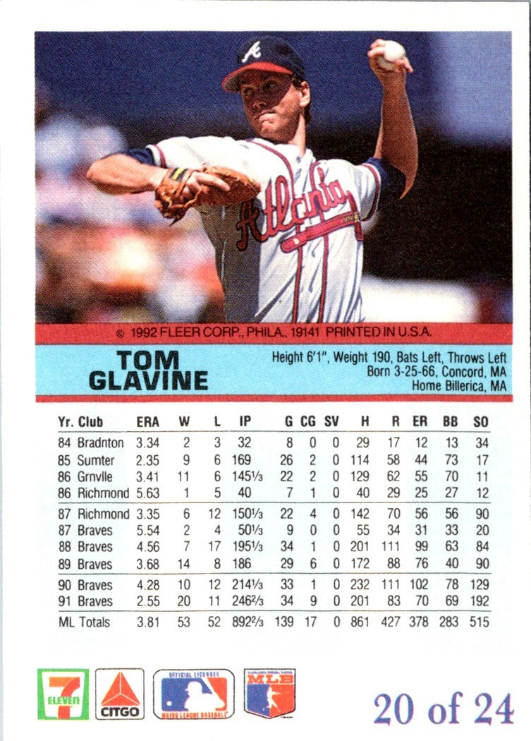 1992 Fleer 7 Eleven/Citgo The Performer Tom Glavine