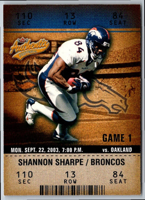 2003 Fleer Authentix Shannon Sharpe #90