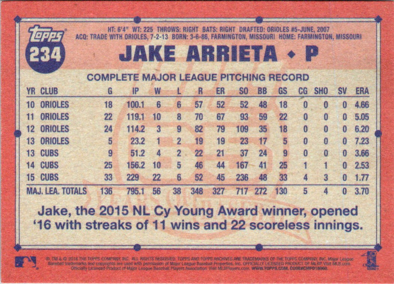 2016 Topps Archives Jake Arrieta