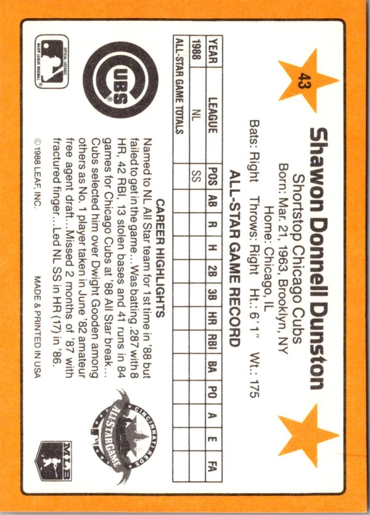 1989 Donruss All-Stars Shawon Dunston