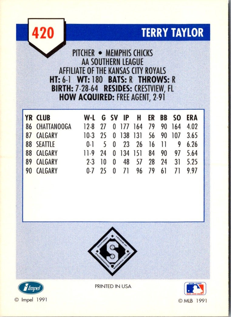 1991 Line Drive AA Terry Taylor