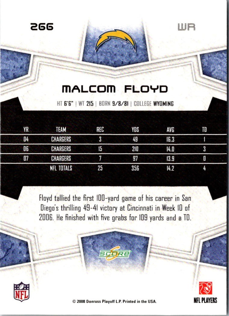 2008 Score Super Bowl XLIII Malcom Floyd