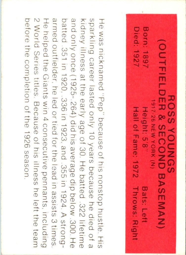1987 Hygrade All-Time Greats Ross Youngs