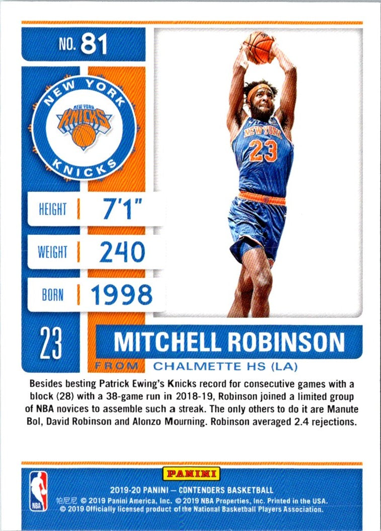 2019 Panini Contenders Mitchell Robinson