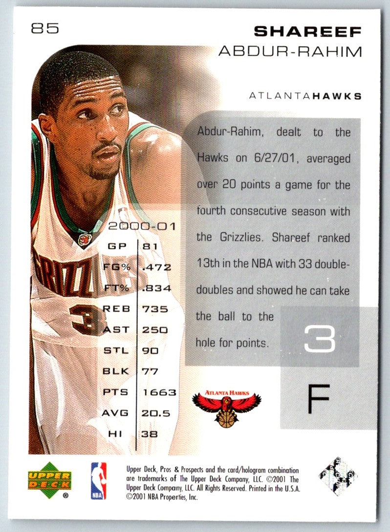 2001 Upper Deck Pros & Prospects Shareef Abdur-Rahim