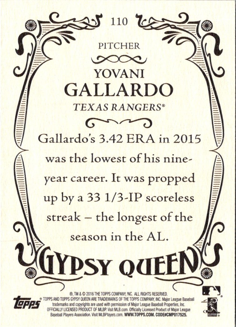 2016 Topps Gypsy Queen Yovani Gallardo