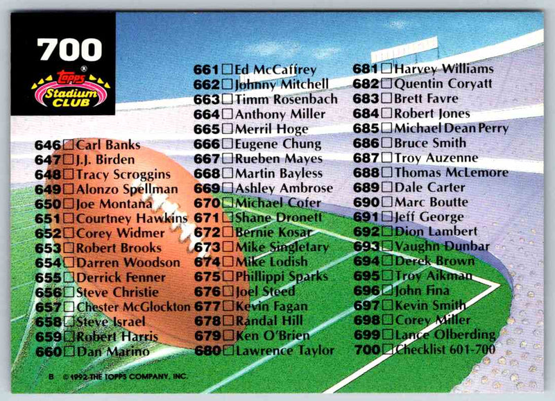 1992 Topps Stadium Club Football Checklist