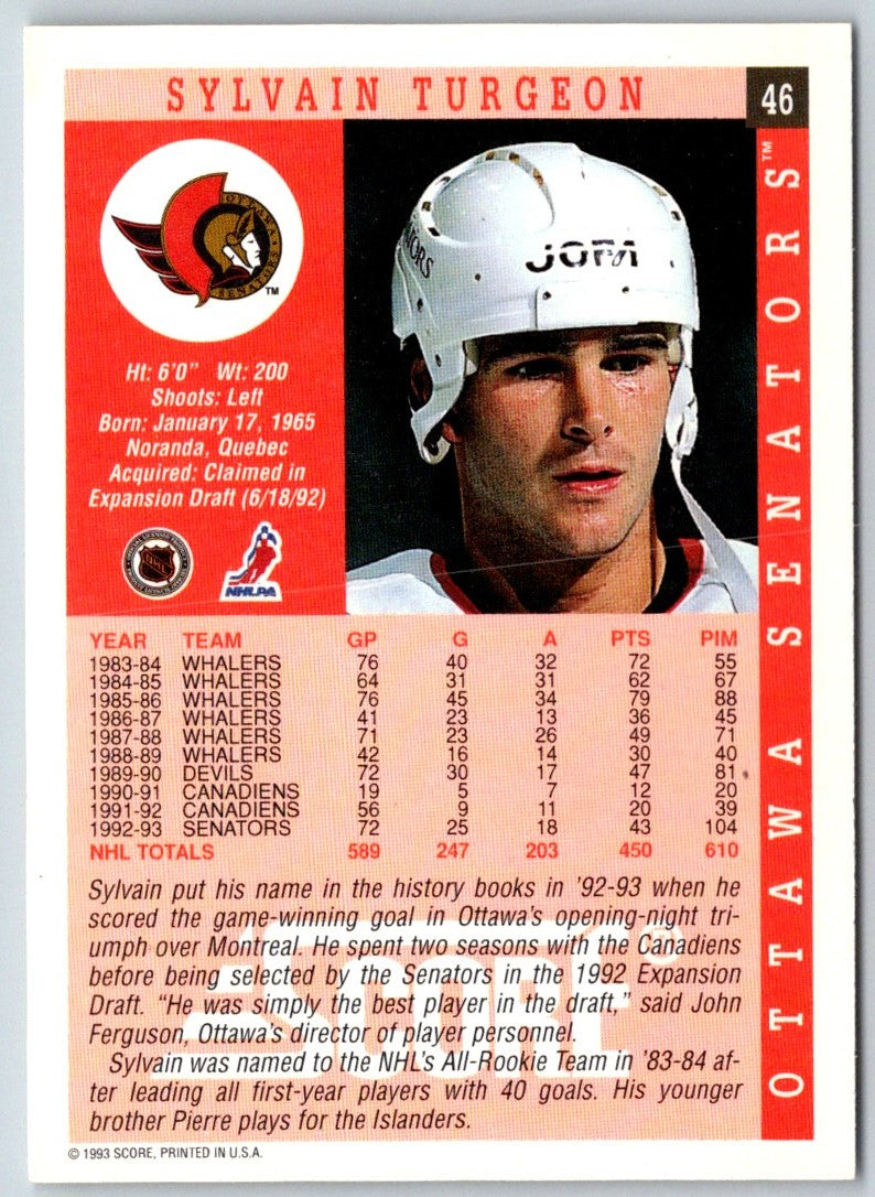 1993 Score Sylvain Turgeon