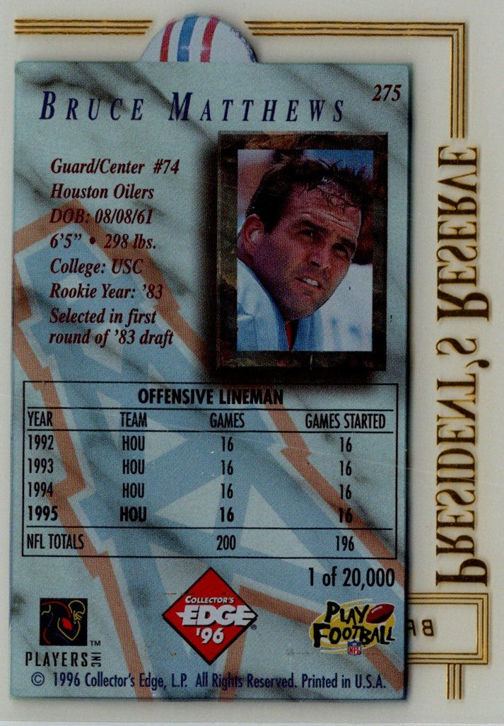 1996 Collector's Edge President's Reserve Bruce Matthews