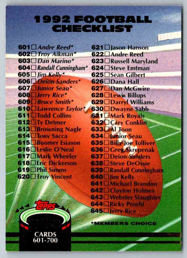 1992 Topps Stadium Club Football Checklist #700