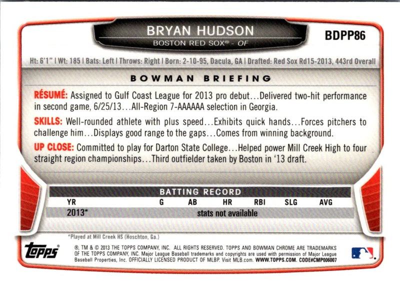 2013 Bowman Draft Picks & Prospects Chrome Bryan Hudson