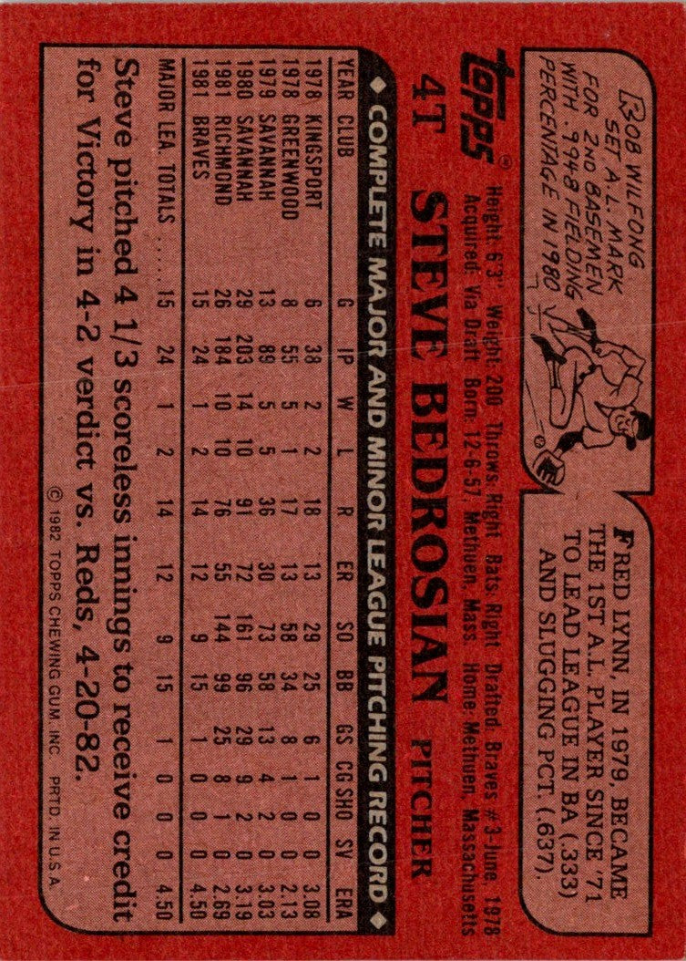 1982 Topps Traded Steve Bedrosian