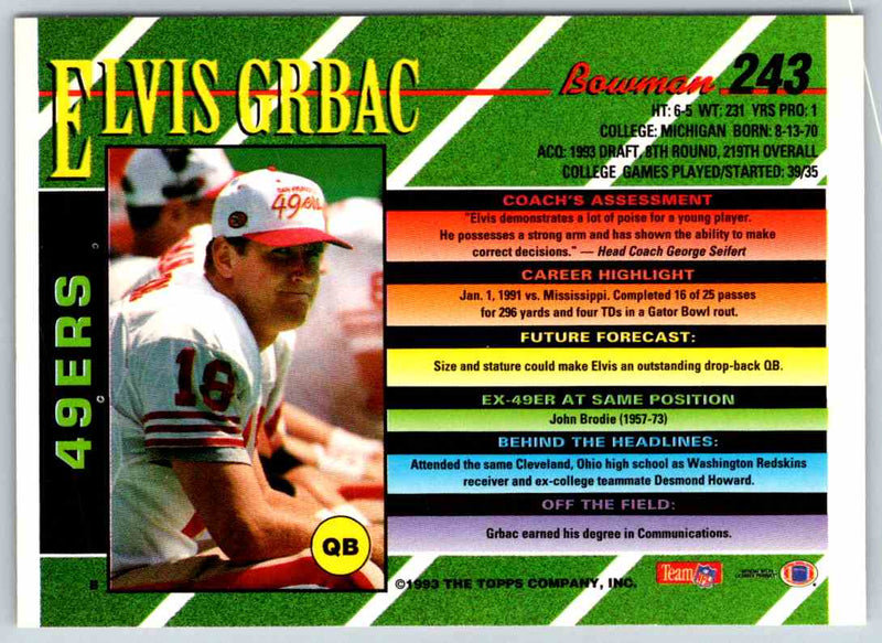 1993 Bowman Football Elvis Grbac