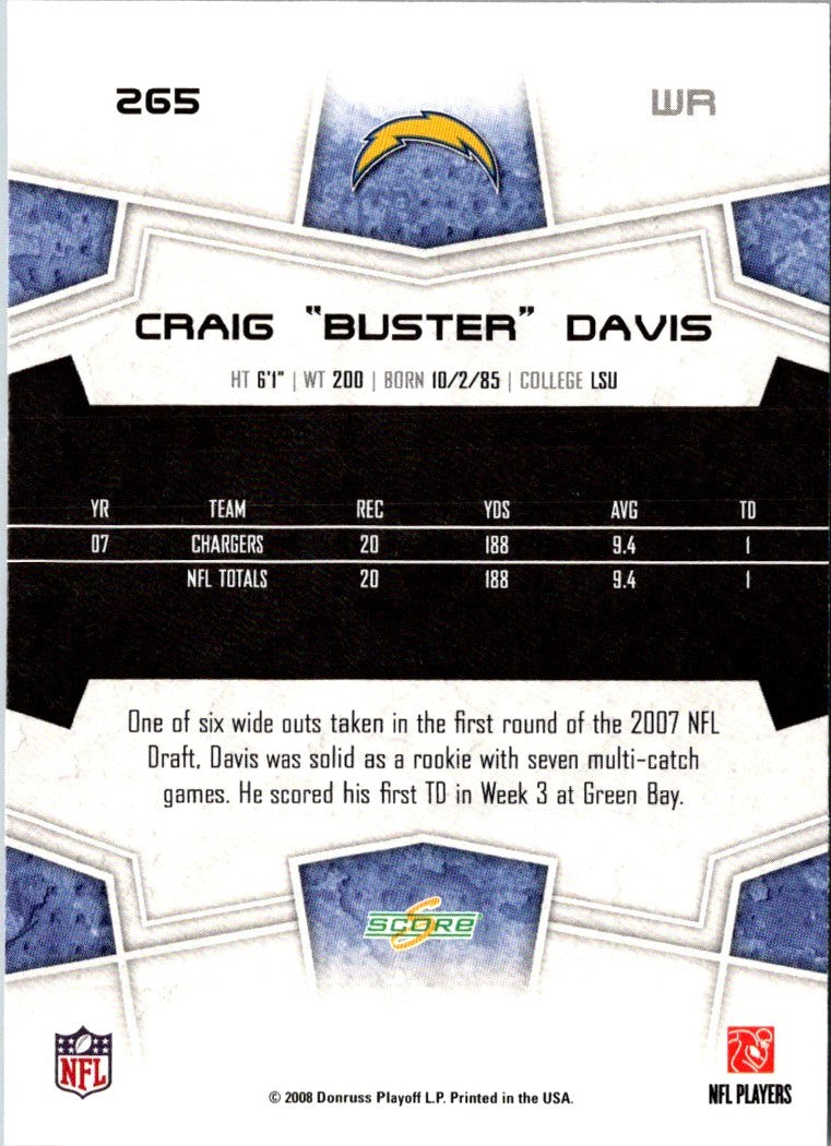 2008 Score Super Bowl XLIII Craig Davis