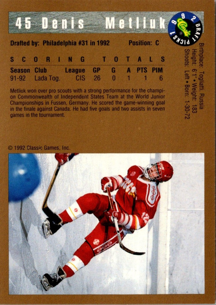 1992 Classic Draft Picks Denis Metlyuk