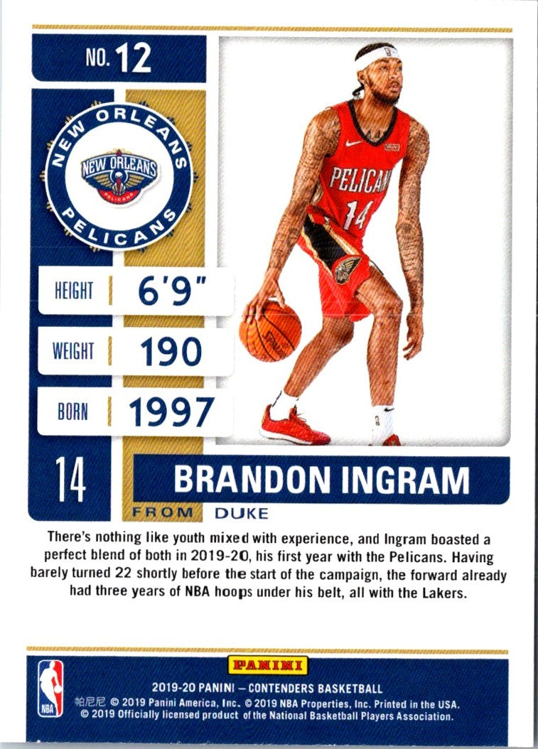 2019 Panini Contenders Brandon Ingram