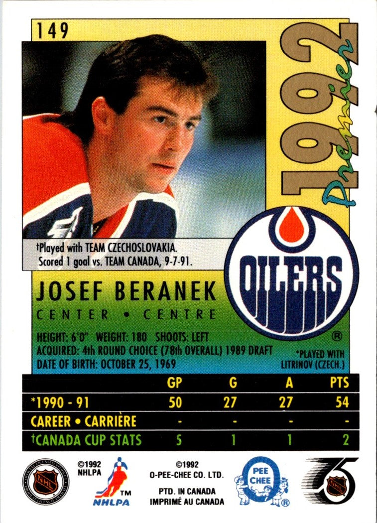 1991 O-Pee-Chee Premier Josef Beranek