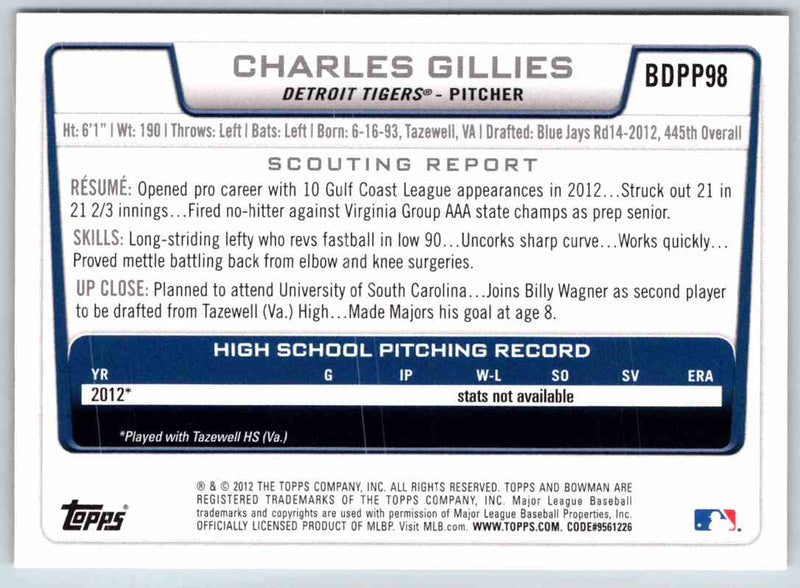 2012 Bowman Charles Gillies