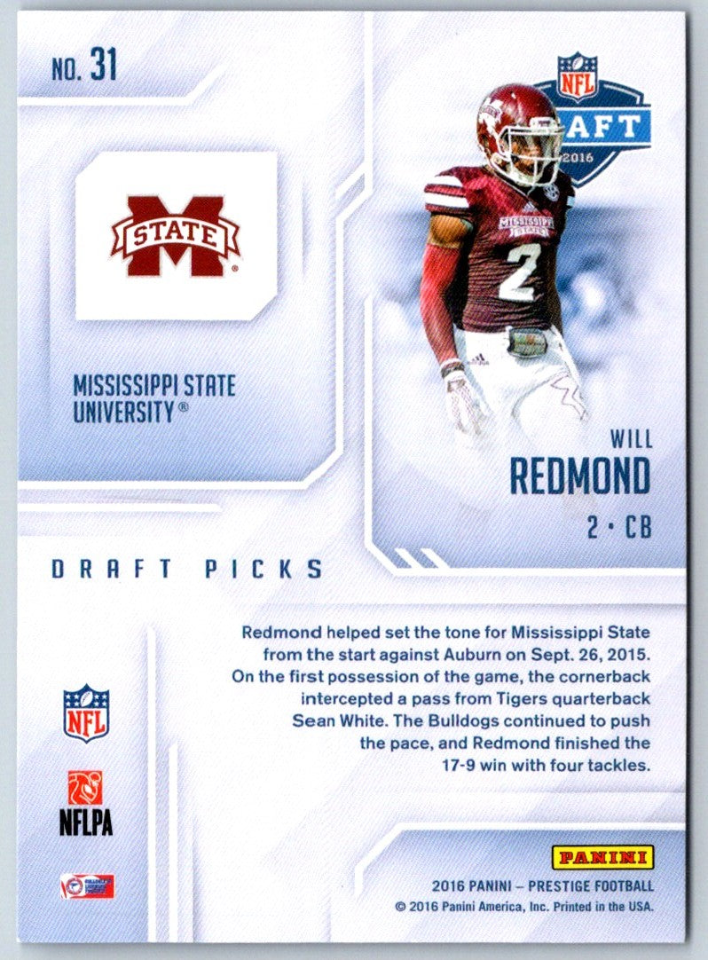 2016 Panini Contenders Draft Picks Will Redmond