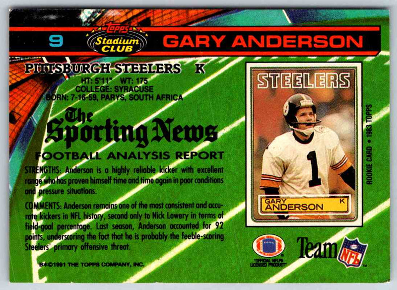 1991 Topps Stadium Club Football Gary Anderson