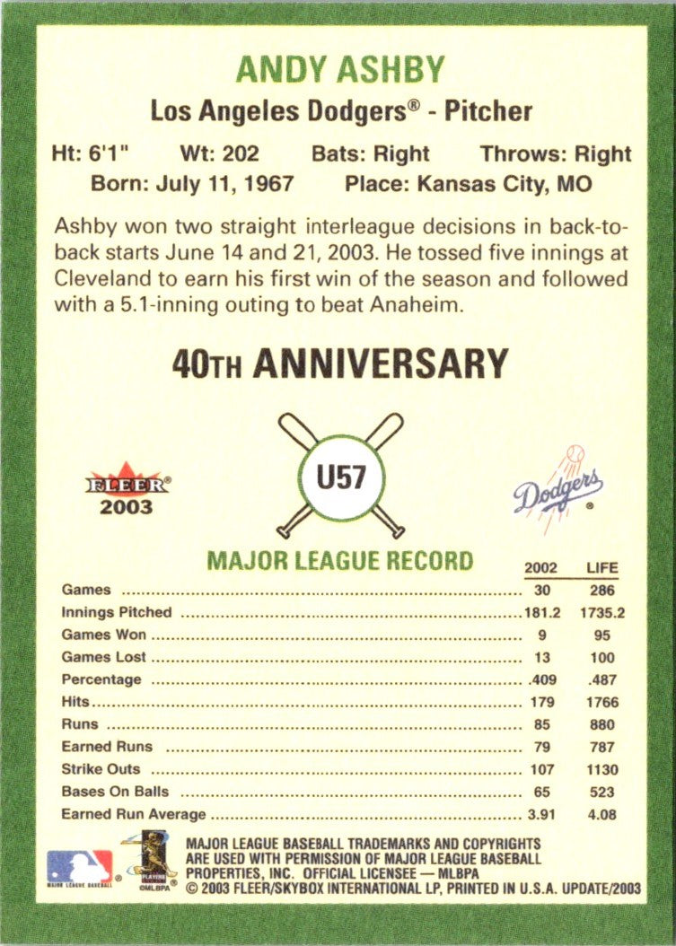 2003 Fleer Tradition Update Andy Ashby